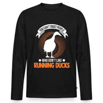 Indian Running Gift Running Duck - Men's Premium Organic Long Sleeve Shirt - black - Front - Nico (187cm)