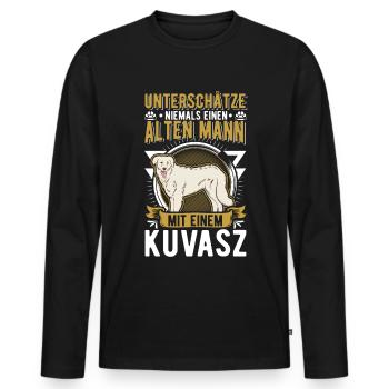 Kuvasz Alter Mann Ungarischer Kuvasz Rentner - Männer Premium Bio Langarmshirt - Schwarz - Vorne - Nico (187cm)