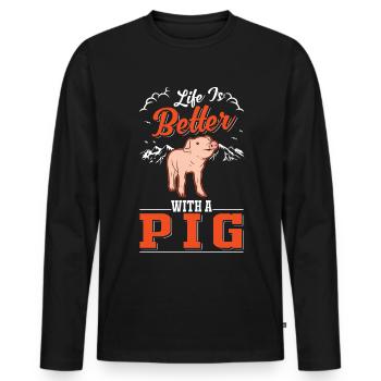 La vie est meilleure avec un cochon cochon - T-shirt manches longues Premium bio Homme - noir - Devant - Nico (187cm)