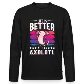 Life is better with an Axolotl Schwanzlurch - Men's Premium Organic Long Sleeve Shirt - black - Front - Nico (187cm)