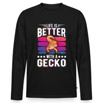 Life is better with a Gecko Leopard gecko - Men's Premium Organic Long Sleeve Shirt - black - Front - Nico (187cm)