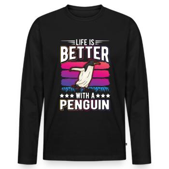 Life is better with a Penguin Pinguin - Männer Premium Bio Langarmshirt - Schwarz - Vorne - Nico (187cm)