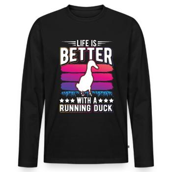 Life is better with a Running Duck Laufente - Men's Premium Organic Long Sleeve Shirt - black - Front - Nico (187cm)