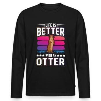 Life is better with an Otter Fischotter Seeotter - Männer Premium Bio Langarmshirt - Schwarz - Vorne - Nico (187cm)