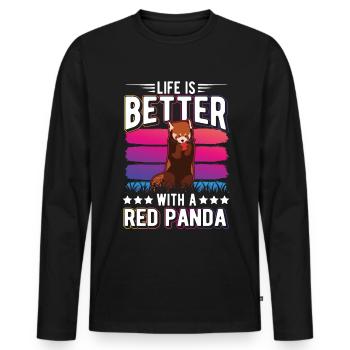 La vie est meilleure avec un panda roux roter panda - T-shirt manches longues Premium bio Homme - noir - Devant - Nico (187cm)