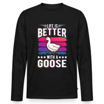 Life is better with a Goose Goose Breeder Goose - Men's Premium Organic Long Sleeve Shirt - black - Front - Nico (187cm)