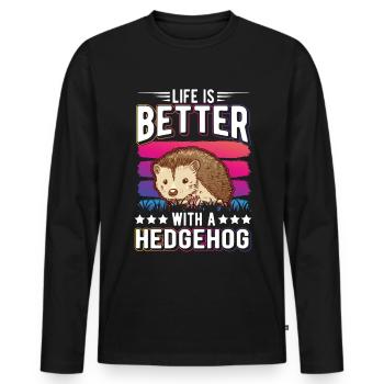 Life is better with a Hedgehog Igel - Men's Premium Organic Long Sleeve Shirt - black - Front - Nico (187cm)
