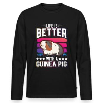 La vie est meilleure avec un cochon d’Inde Meerschweinchen - T-shirt manches longues Premium bio Homme - noir - Devant - Nico (187cm)