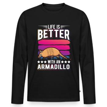 Life is better with an Armadillo Gürteltier - Men's Premium Organic Long Sleeve Shirt - black - Front - Nico (187cm)
