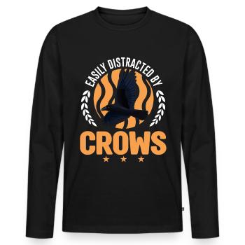Easily distracted by Crows Krähe Rabe Rabenkrähe - Männer Premium Bio Langarmshirt - Schwarz - Vorne - Nico (187cm)