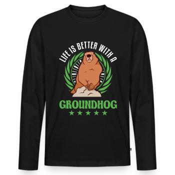 Life is better with a Groundhog Marmot - Men's Premium Organic Long Sleeve Shirt - black - Front - Nico (187cm)