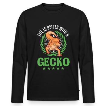 Life is better with a Gecko Leopard gecko - Men's Premium Organic Long Sleeve Shirt - black - Front - Nico (187cm)