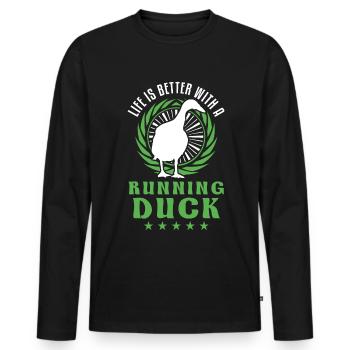 Life is better with a Running Duck Laufente - Men's Premium Organic Long Sleeve Shirt - black - Front - Nico (187cm)