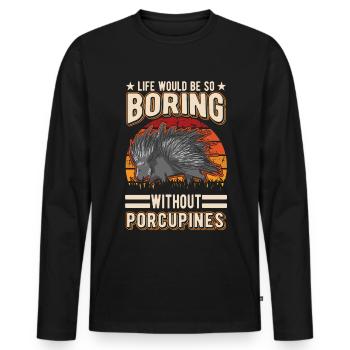 Porcupine Gift Porcupine - Men's Premium Organic Long Sleeve Shirt - black - Front - Nico (187cm)