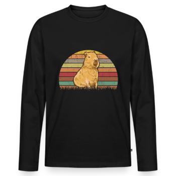 Capybara Retro Wasserschwein Vintage - T-shirt manches longues Premium bio Homme - noir - Devant - Nico (187cm)