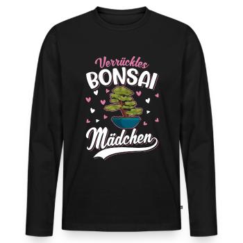 Verrücktes Bonsai Mädchen Bonsaibaum - Männer Premium Bio Langarmshirt - Schwarz - Vorne - Nico (187cm)