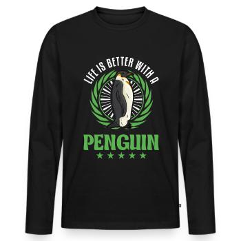 Life is better with a Penguin Pinguin - Männer Premium Bio Langarmshirt - Schwarz - Vorne - Nico (187cm)