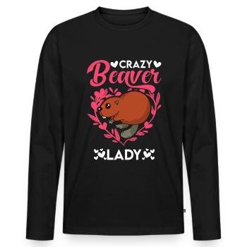 Crazy Beaver lady Biber - Men's Premium Organic Long Sleeve Shirt - black - Front - Nico (187cm)