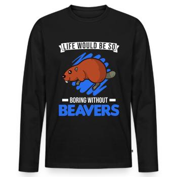 Biber Geschenk Biberdamm - Männer Premium Bio Langarmshirt - Schwarz - Vorne - Nico (187cm)