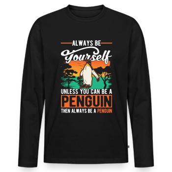 Pingouin Cadeau Pingouin - T-shirt manches longues Premium bio Homme - noir - Devant - Nico (187cm)
