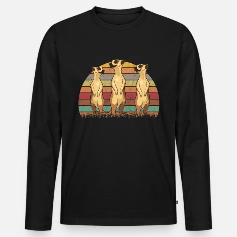 Erdmännchen Vintage Meerkat Retro - Männer Premium Bio Langarmshirt - Schwarz