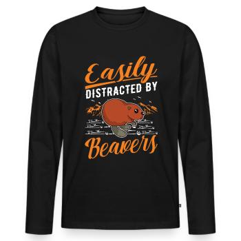 Easily distracted by Beavers Biber - Männer Premium Bio Langarmshirt - Schwarz - Vorne - Nico (187cm)