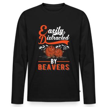 Easily distracted by Beavers Biber - Männer Premium Bio Langarmshirt - Schwarz - Vorne - Nico (187cm)