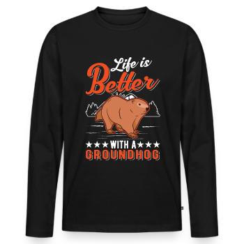 Life is better with a Groundhog Marmot - Men's Premium Organic Long Sleeve Shirt - black - Front - Nico (187cm)