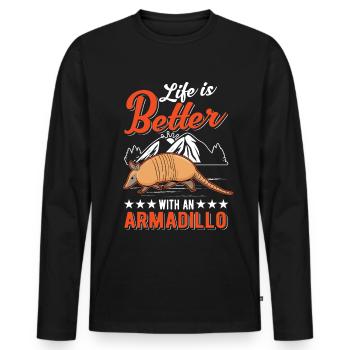 Life is better with an Armadillo Gürteltier - Men's Premium Organic Long Sleeve Shirt - black - Front - Nico (187cm)