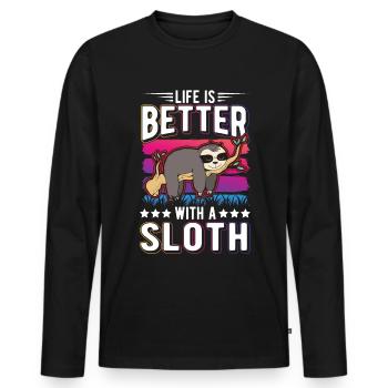 La vie est meilleure avec un paresseux Faultier - T-shirt manches longues Premium bio Homme - noir - Devant - Nico (187cm)