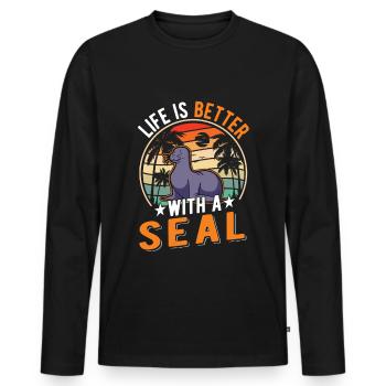 Life is better with a Seal Sea Lion Robbe - Men's Premium Organic Long Sleeve Shirt - black - Front - Nico (187cm)