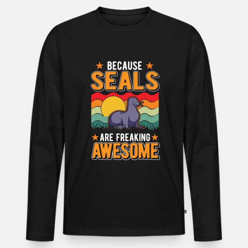 Robbe Geschenk Seelöwe - Männer Premium Bio Langarmshirt - Schwarz