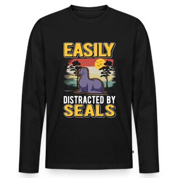 Easily distracted by Seal Robbe Sea Lion - Men's Premium Organic Long Sleeve Shirt - black - Front - Nico (187cm)