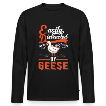 Easily distracted by Geese goose breeder geese - Men's Premium Organic Long Sleeve Shirt - black - Front - Nico (187cm)