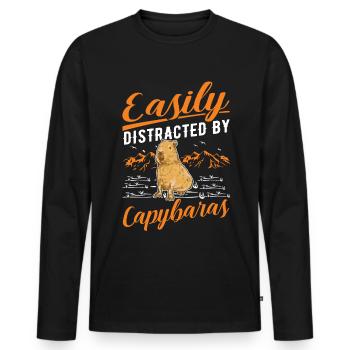 Easily distracted by Capybaras - Männer Premium Bio Langarmshirt - Schwarz - Vorne - Nico (187cm)