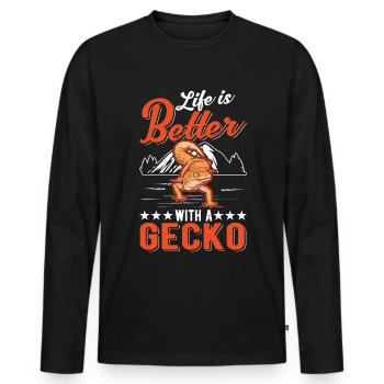Life is better with a Gecko Leopard Gecko - Men's Premium Organic Long Sleeve Shirt - black - Front - Nico (187cm)