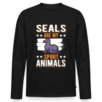 Phoque animal lion de mer - T-shirt manches longues Premium bio Homme - noir - Devant - Nico (187cm)