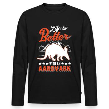 Life is better with an Aardvark Erdferkel - Men's Premium Organic Long Sleeve Shirt - black - Front - Nico (187cm)