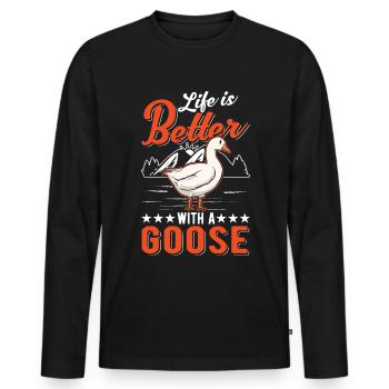 La vie est meilleure avec une oie reproductrice d’oies - T-shirt manches longues Premium bio Homme - noir - Devant - Nico (187cm)