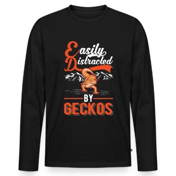Easily distracted by Geckos Leopardgecko - Männer Premium Bio Langarmshirt - Schwarz - Vorne - Nico (187cm)