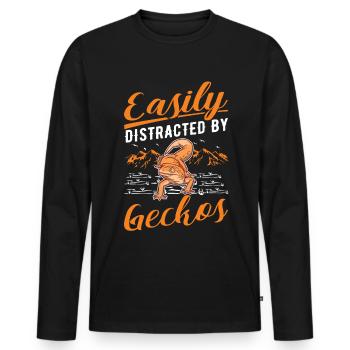 Easily distracted by Geckos Leopardgecko - Männer Premium Bio Langarmshirt - Schwarz - Vorne - Nico (187cm)