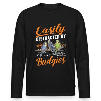 Easily distracted by Budgies Budgie - Men's Premium Organic Long Sleeve Shirt - black - Front - Nico (187cm)