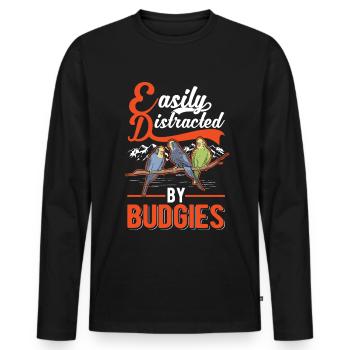 Easily distracted by Budgies Budgie - Men's Premium Organic Long Sleeve Shirt - black - Front - Nico (187cm)
