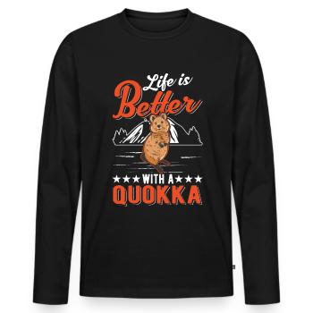 Life is better with a Quokka Short-tailed Kangaroo - Men's Premium Organic Long Sleeve Shirt - black - Front - Nico (187cm)