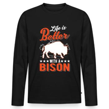 Life is better with a buffalo water buffalo - Men's Premium Organic Long Sleeve Shirt - black - Front - Nico (187cm)
