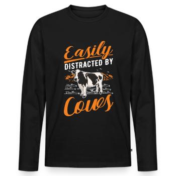 Easily distracted by Cows cow cattle breeder cow - Men's Premium Organic Long Sleeve Shirt - black - Front - Nico (187cm)