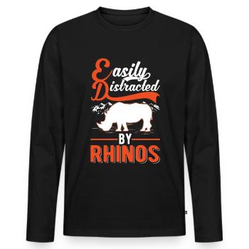 Easily distracted by Rhinos Rhino - Men's Premium Organic Long Sleeve Shirt - black - Front - Nico (187cm)