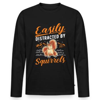 Facilement distrait par les écureuils Eichhörnchen - T-shirt manches longues Premium bio Homme - noir - Devant - Nico (187cm)