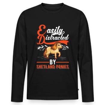 Easily distracted by Shetland Ponies Shetty - Männer Premium Bio Langarmshirt - Schwarz - Vorne - Nico (187cm)