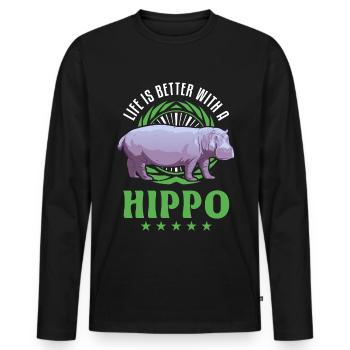 La vie est meilleure avec un hippopotame - T-shirt manches longues Premium bio Homme - noir - Devant - Nico (187cm)